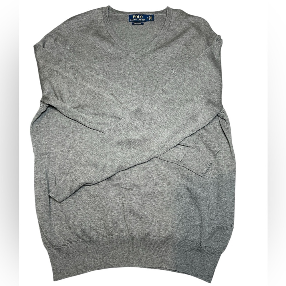 Polo Ralph Lauren Men's V-Neck Sweater in Gray Pima cotton LG